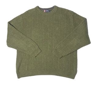 Chaps Ralph Lauren Chunky Knit Sweater Green 100% Cotton Logo Crew 2XL
